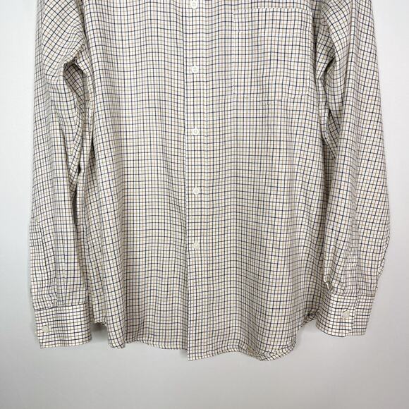 James Pringle Mens Large Cream Yellow Plaid Flannel Dress Shirt Cotton Blend - Picture 5 of 8